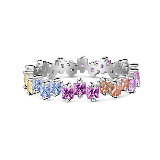 [LoveMore Jewelry]Mixed Colorful Square Staggered Rings